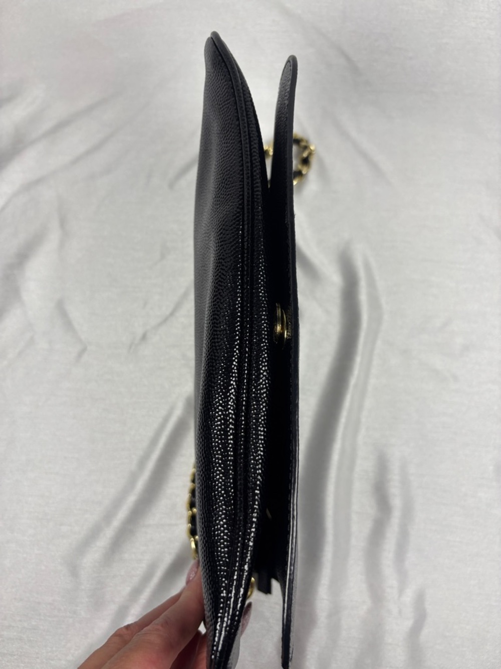 Tory Burch Black Leather w Shine Print Shoulder Bag with Gold Chain - Picture 8 of 14